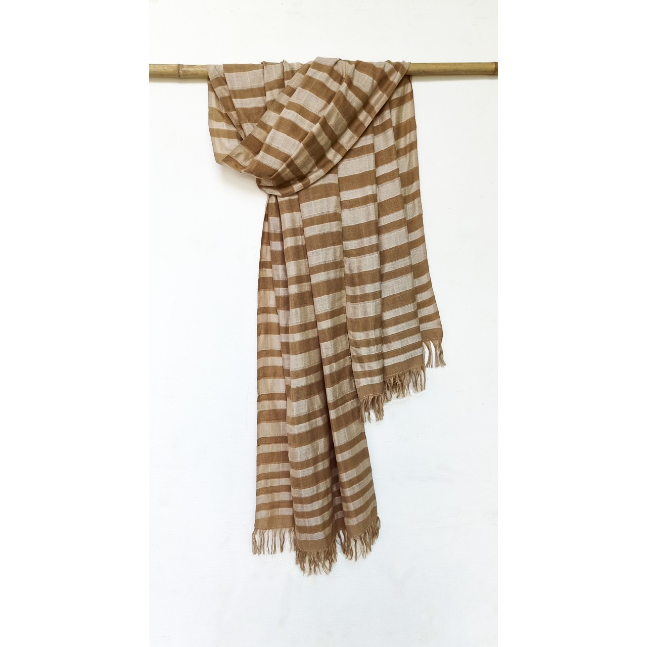 (290) Eri silk, cotton Azo free dyed stole from Uttarakhand - Tussar, white, vertical stripes, horizontal stripes