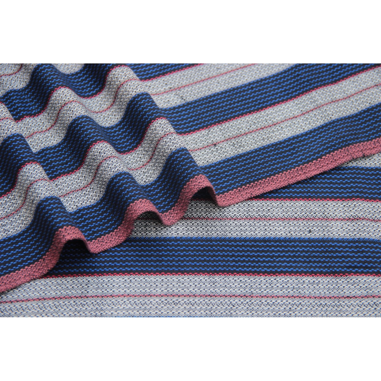 (136) Cotton Azo free dyed yardage from Kutch - Ivory, black, royal blue, vertical stripes