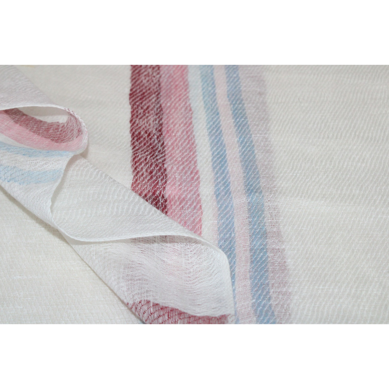 (1393) Linen Azo-free dyed stole from Bihar - Pink, blue, mustard yellow, stripes