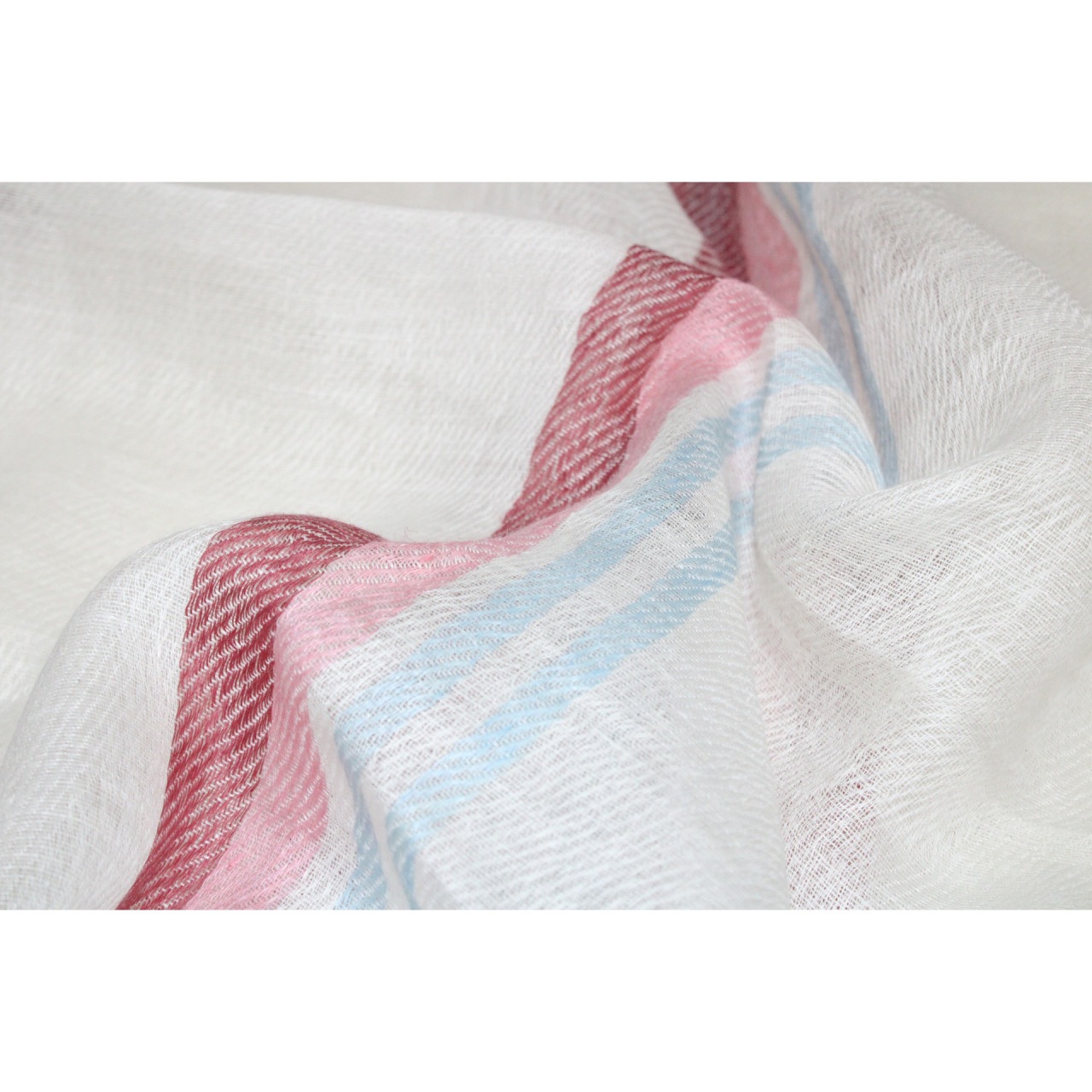 (1393) Linen Azo-free dyed stole from Bihar - Pink, blue, mustard yellow, stripes