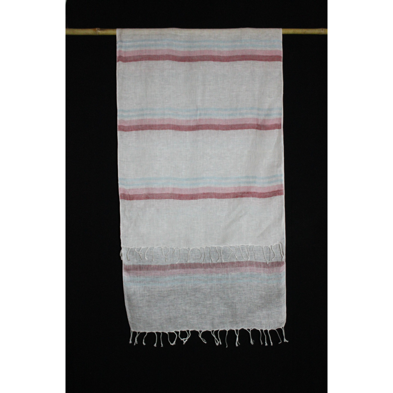 (1393) Linen Azo-free dyed stole from Bihar - Pink, blue, mustard yellow, stripes