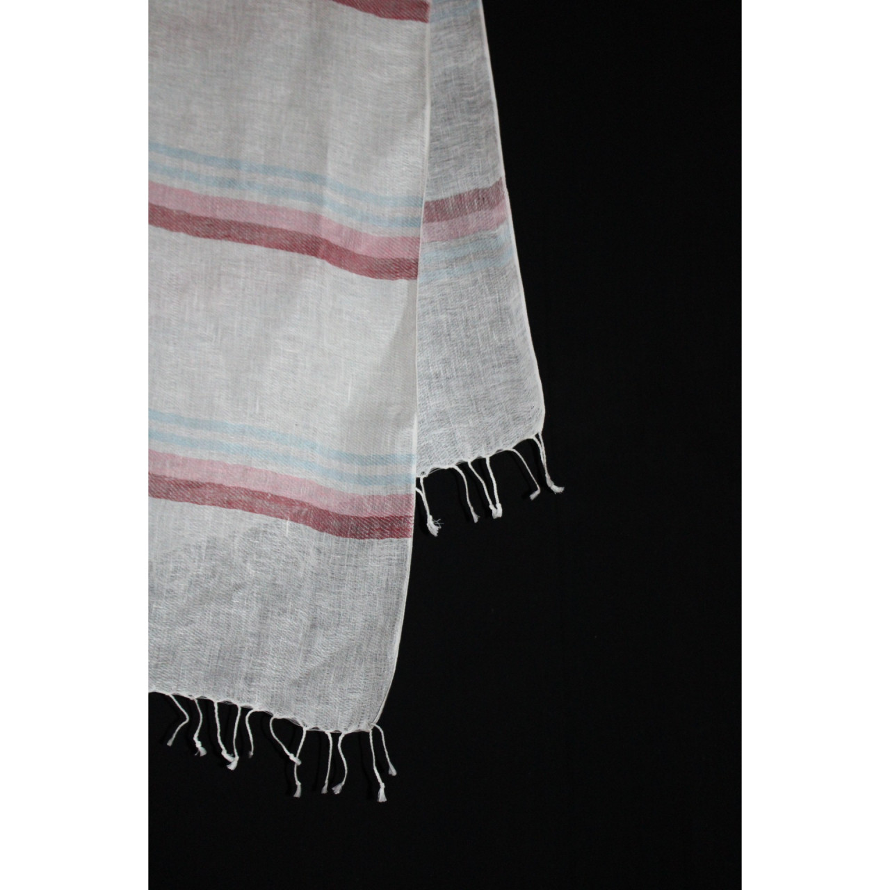 (1393) Linen Azo-free dyed stole from Bihar - Pink, blue, mustard yellow, stripes