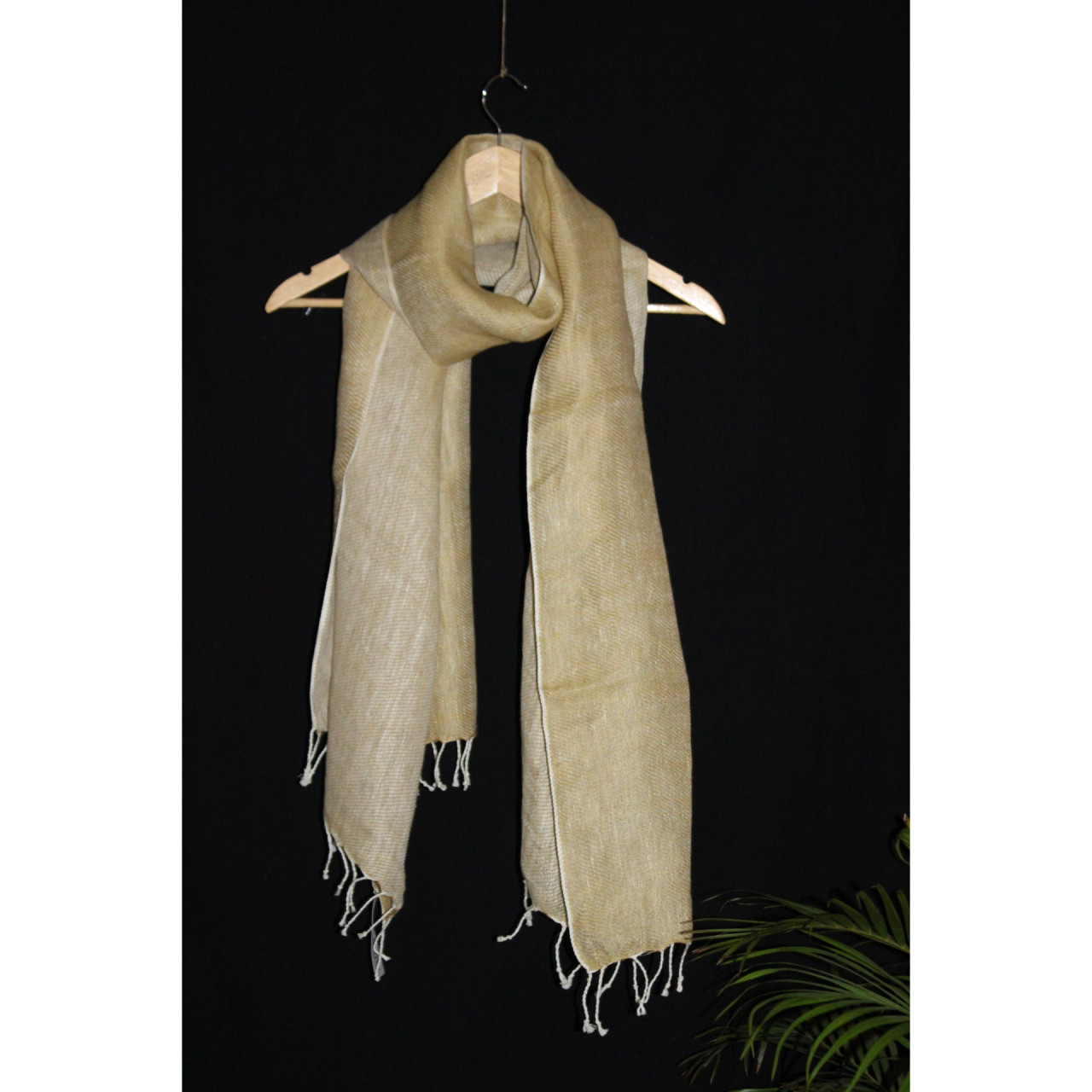 (1416) Linen Azo-free dyed stole from Bihar - Mustard yellow, plain