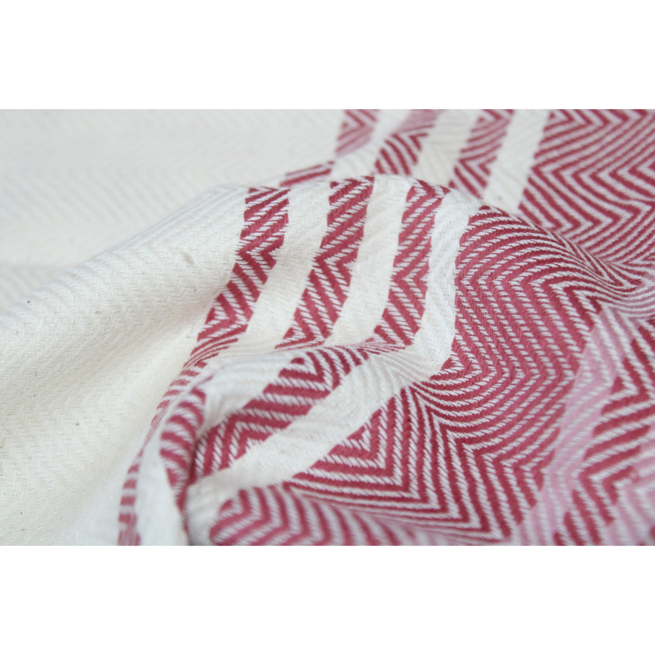 (1436) Cotton and khadi  Azo-free dyed throw from Bihar - White, pink, red, stripes, textured
