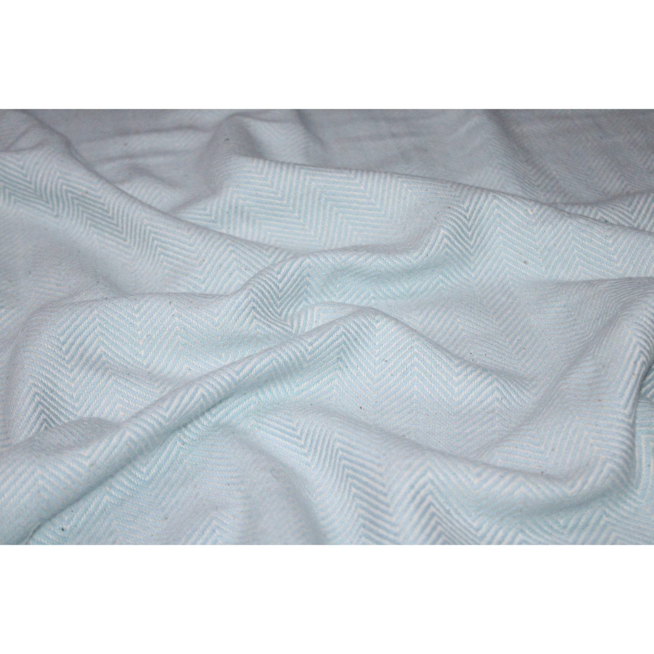 (1439) Cotton and khadi  Azo-free dyed throw from Bihar - Sky blue, piped fringes, textured, white