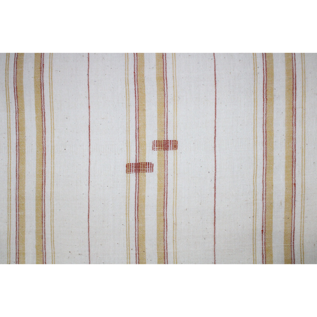 (1966) Kala cotton Azo-free dyed Kutchy yardage from Kutch with motifs and extra-weft - White, red, mustard, stripes, motif
