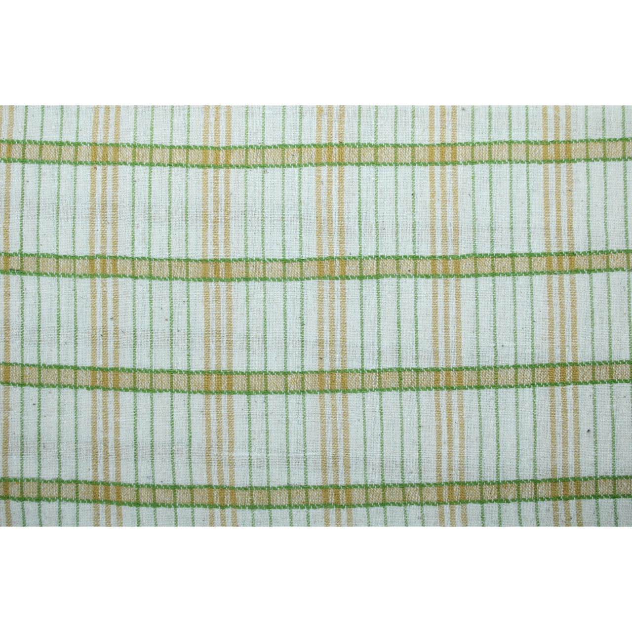 (2124) Kala cotton Azo-free dyed Kutchy yardage from Kutch with extra-weft - Green, yellow, white, stripes, textured