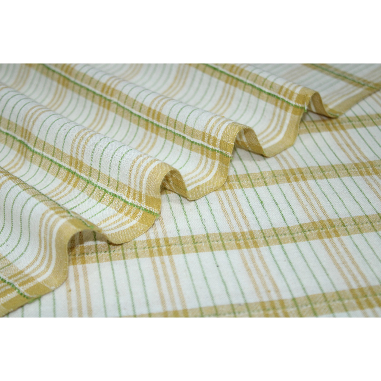 (2126) Kala cotton Azo-free dyed Kutchy yardage from Kutch with extra-weft - Yellow, green, white, stripes, textured