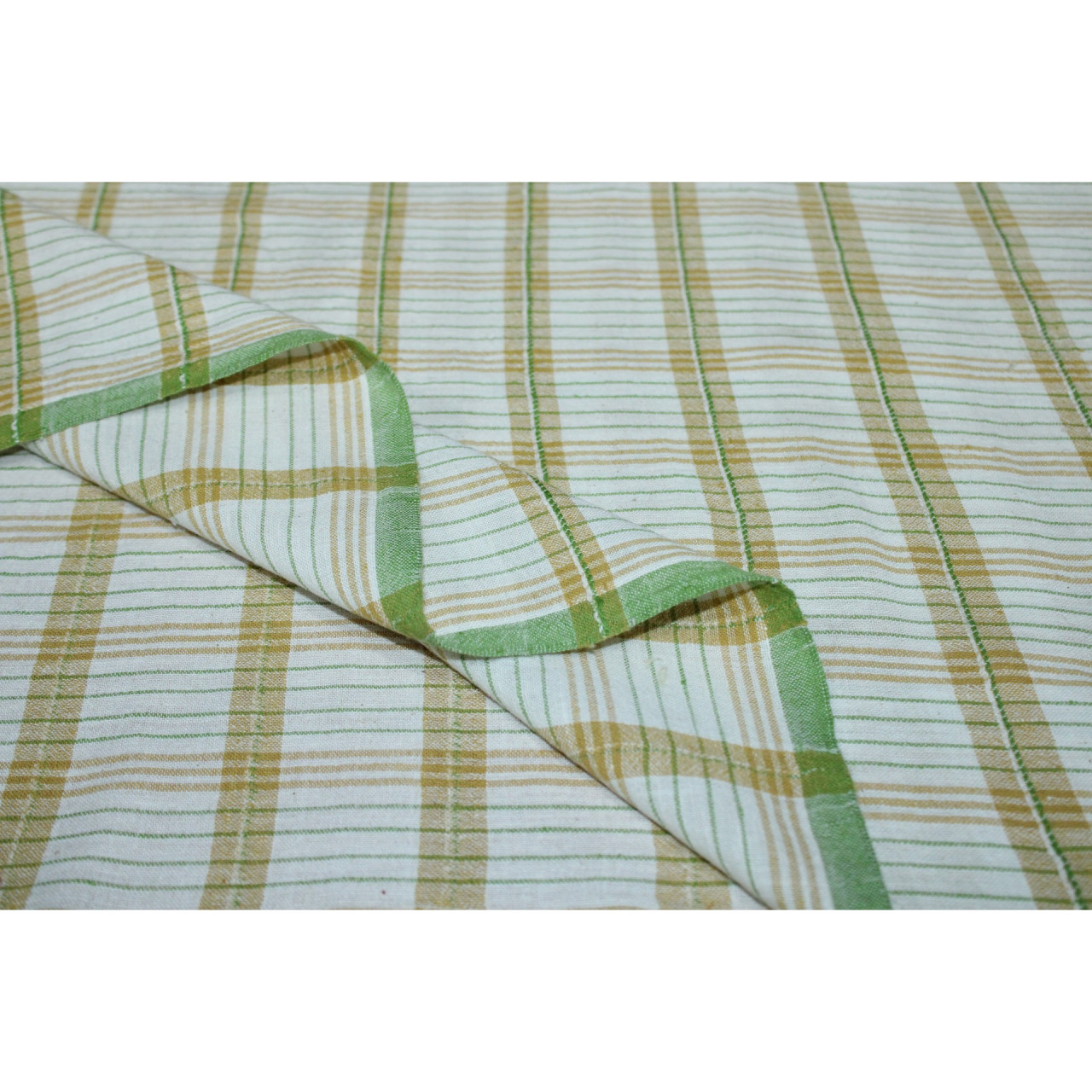 (2126) Kala cotton Azo-free dyed Kutchy yardage from Kutch with extra-weft - Yellow, green, white, stripes, textured