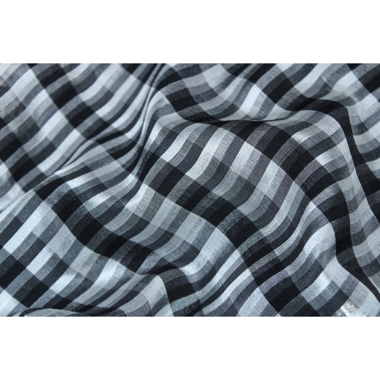 (2172) Mulberry silk and cotton Azo-free dyed stole from Maheshwar - Black, white, checks, silver zari, stripes