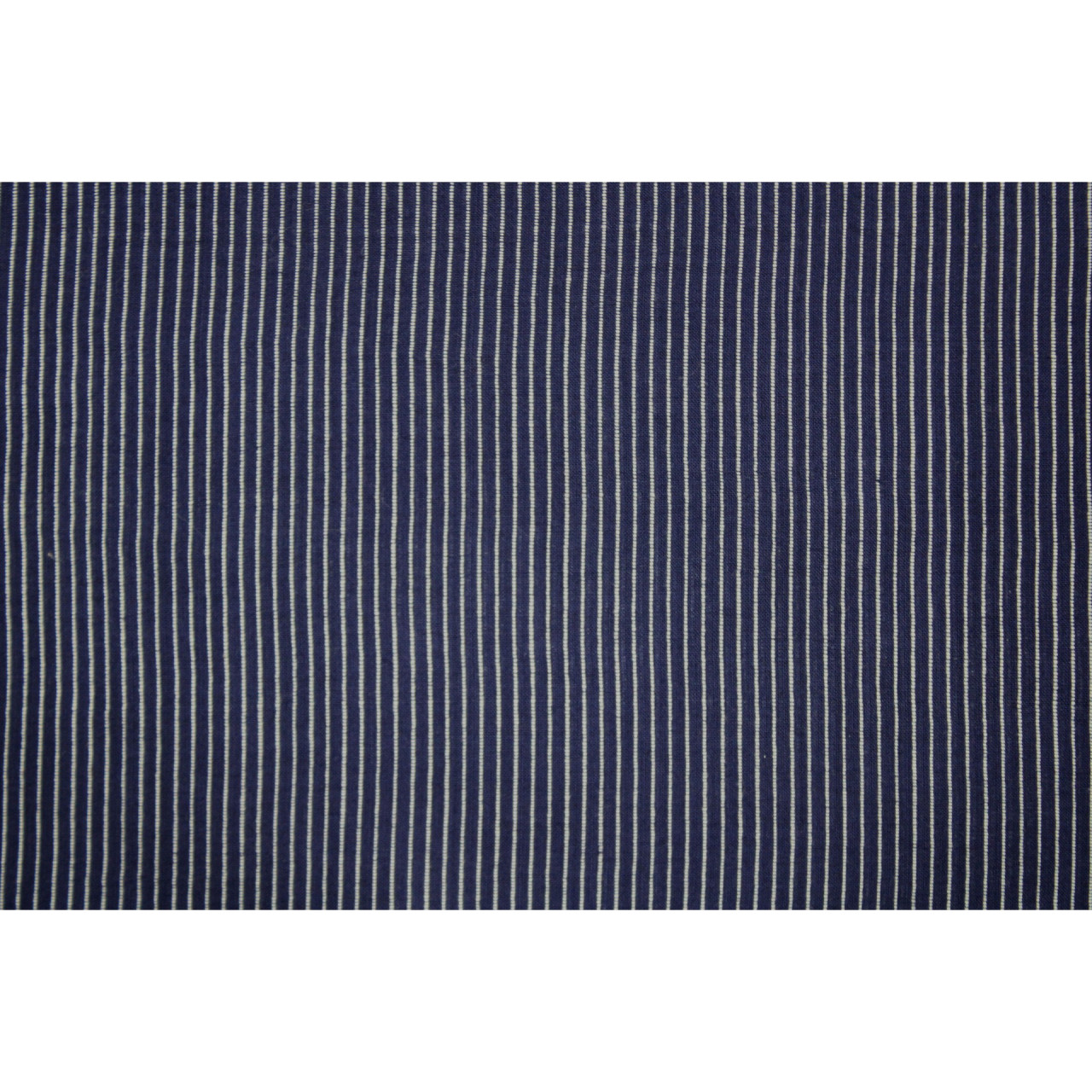 (1927) Cotton Azo-free dyed yardage from Murshidabad - Dark indigo, white, stripes
