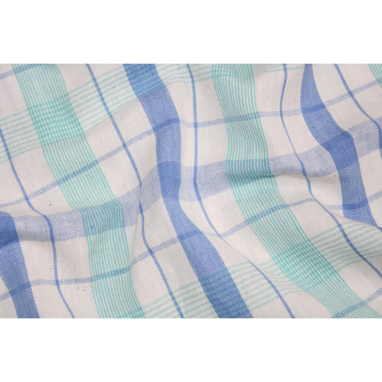 (1529) Cotton Azo-free dyed yardage from Phulia - Sea green, blue, white, horizontal stripes