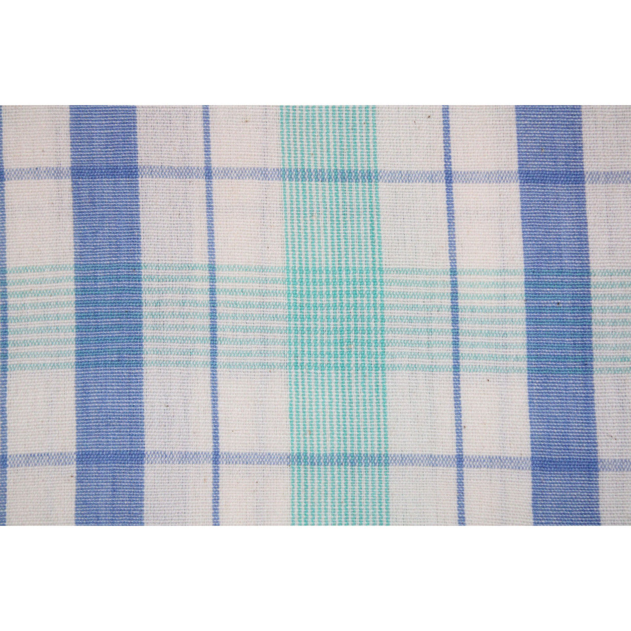 (1529) Cotton Azo-free dyed yardage from Phulia - Sea green, blue, white, horizontal stripes