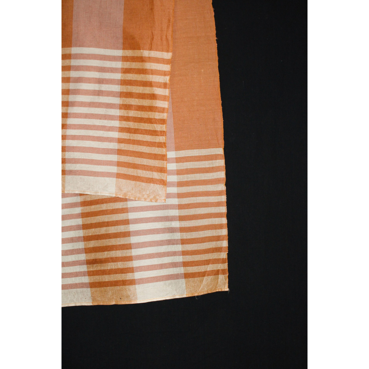 (2158) Khadi  and linen Azo-free dyed stole from Shantipur - Orange, cream, stripes